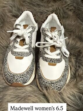 Madewell White Sneakers with Black Speckle and Tan Accents